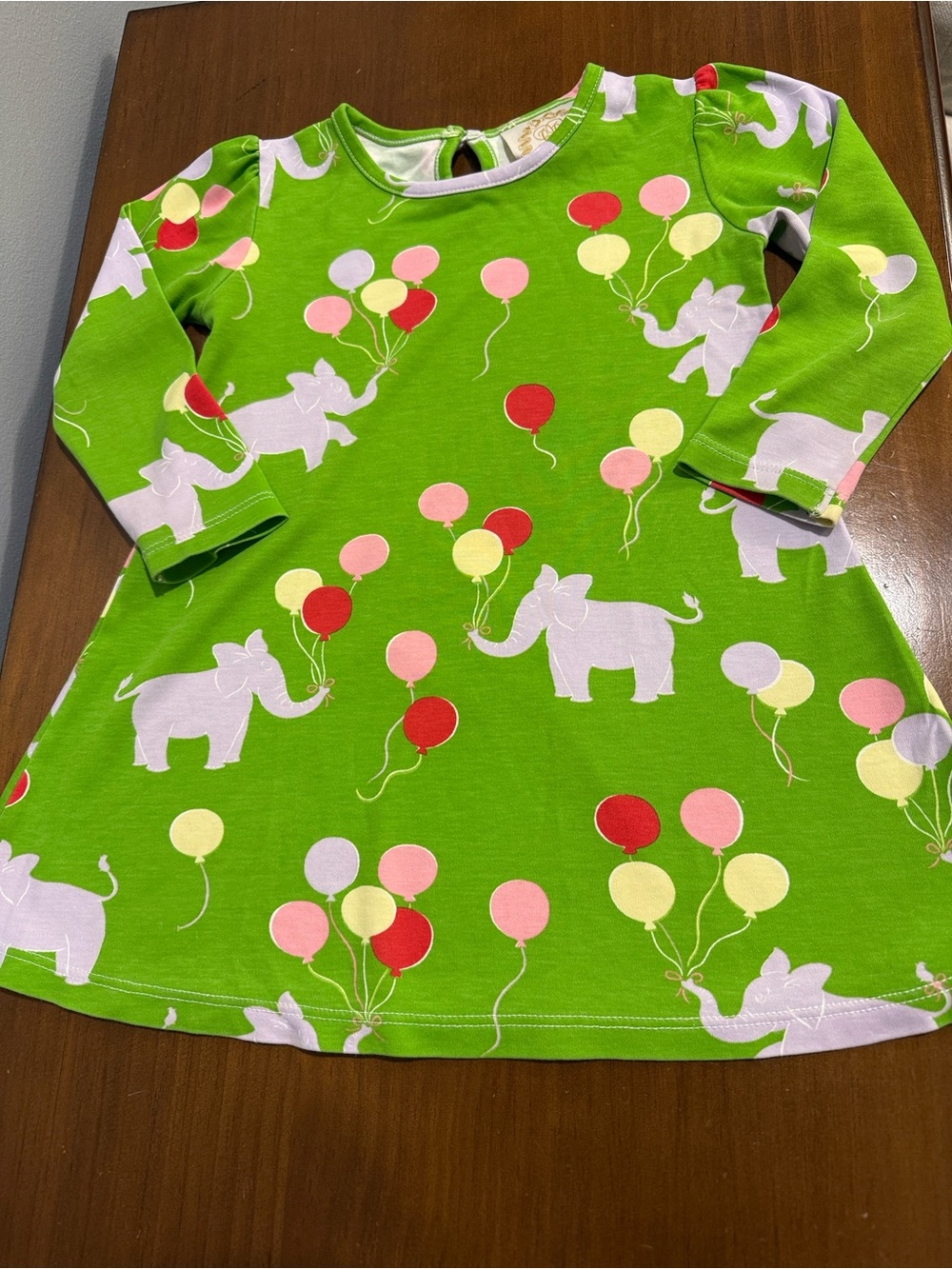 The Beaufort Bonnet Company Bright Green Elephant & Balloon Long-Sleeve Dress